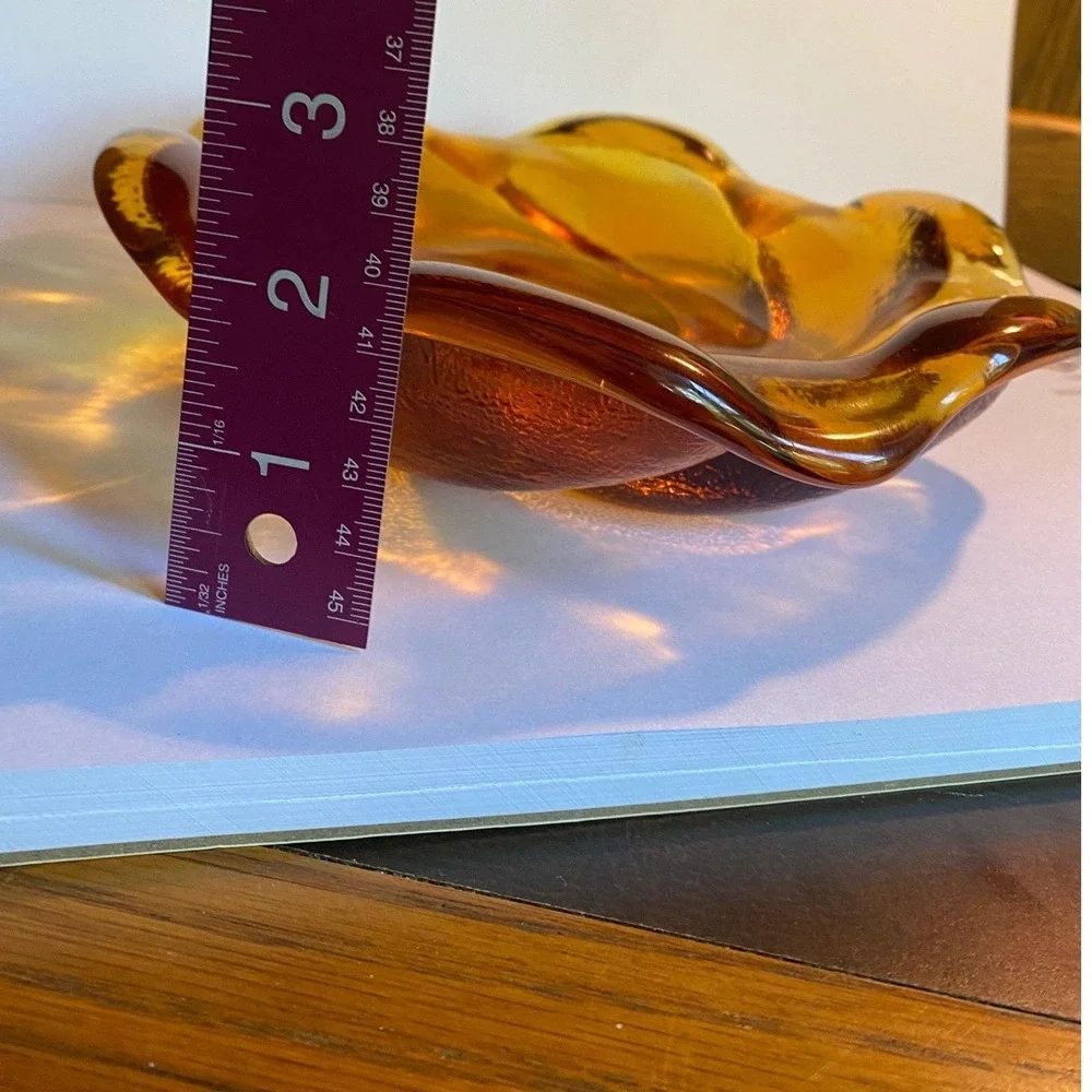 Vintage Amber Heavy Glass Bowl Dish MCM Home Decor Swirl‎ Petal Excellent